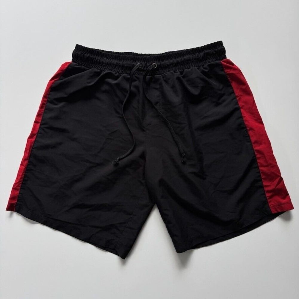 MNML 9" Shorts Mens XL Black Red Colorblock Elastic Waist Drawstring‎ Athletic